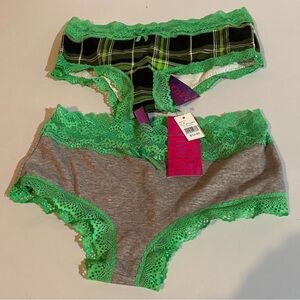 Green and Gray Lace Trim Hipster Panty Set  Small NWT